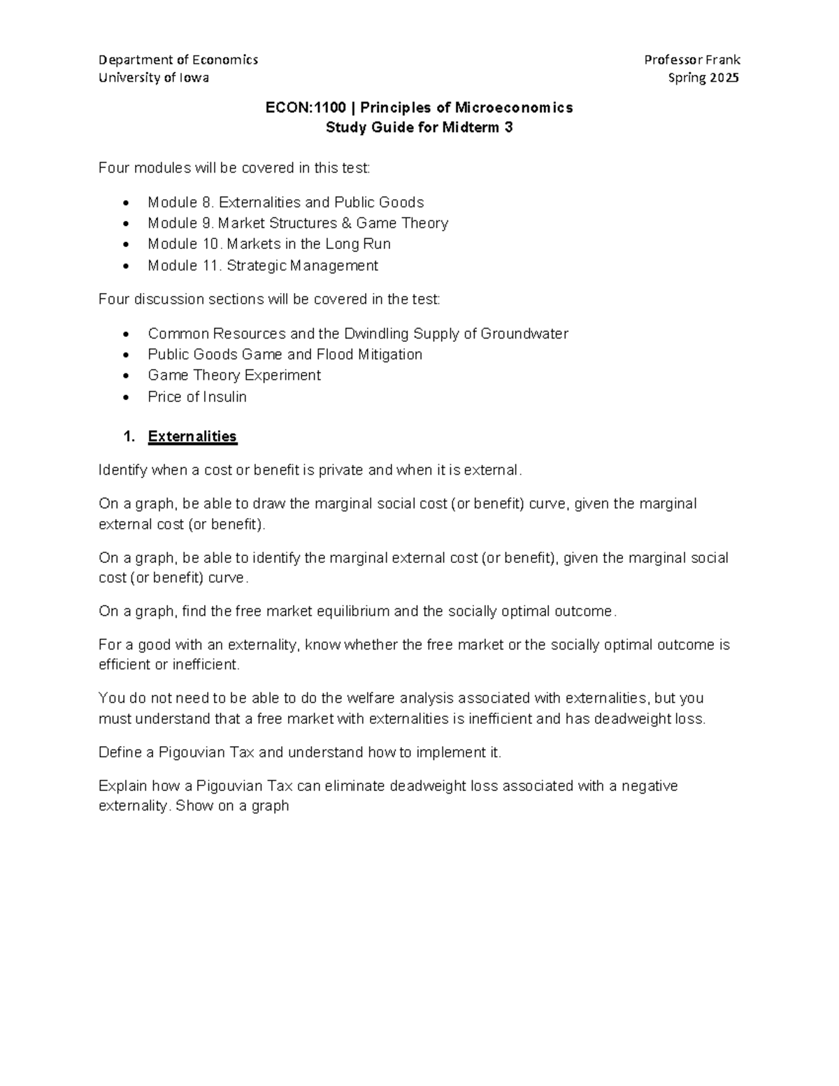 ECON:1100 Study Guide for Midterm 3 - Microeconomics Concepts - Studocu