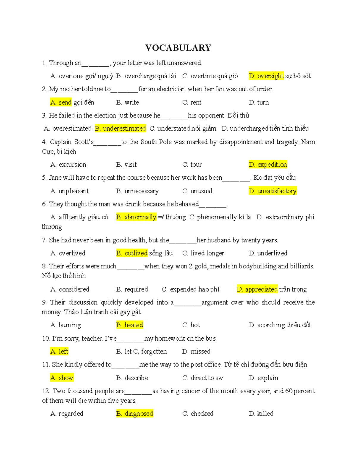 TỪ VỰNG IELTS - Vocabulary Practice for Exam Preparation - Studocu