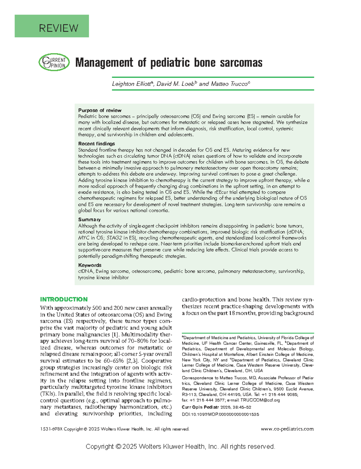 REVIEW: Current Opinion on Management of Pediatric Bone Sarcomas (PEDS ...