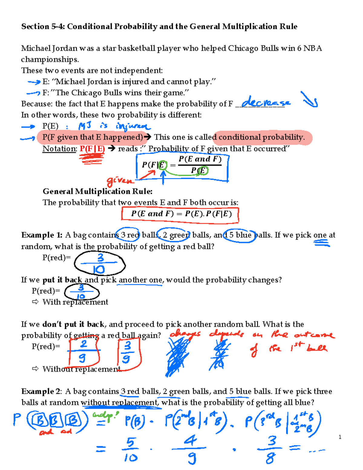 Conditional Probability and General Multiplication Rule Examples (MATH ...