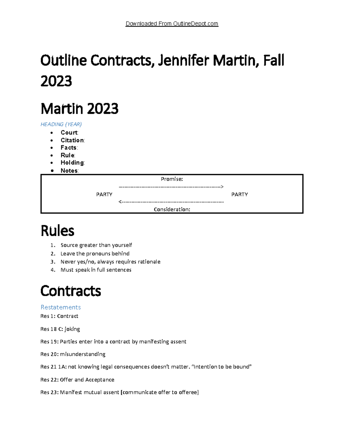 Contracts Outline & Key Concepts - Martin (Fall 2023) Lecture Notes ...