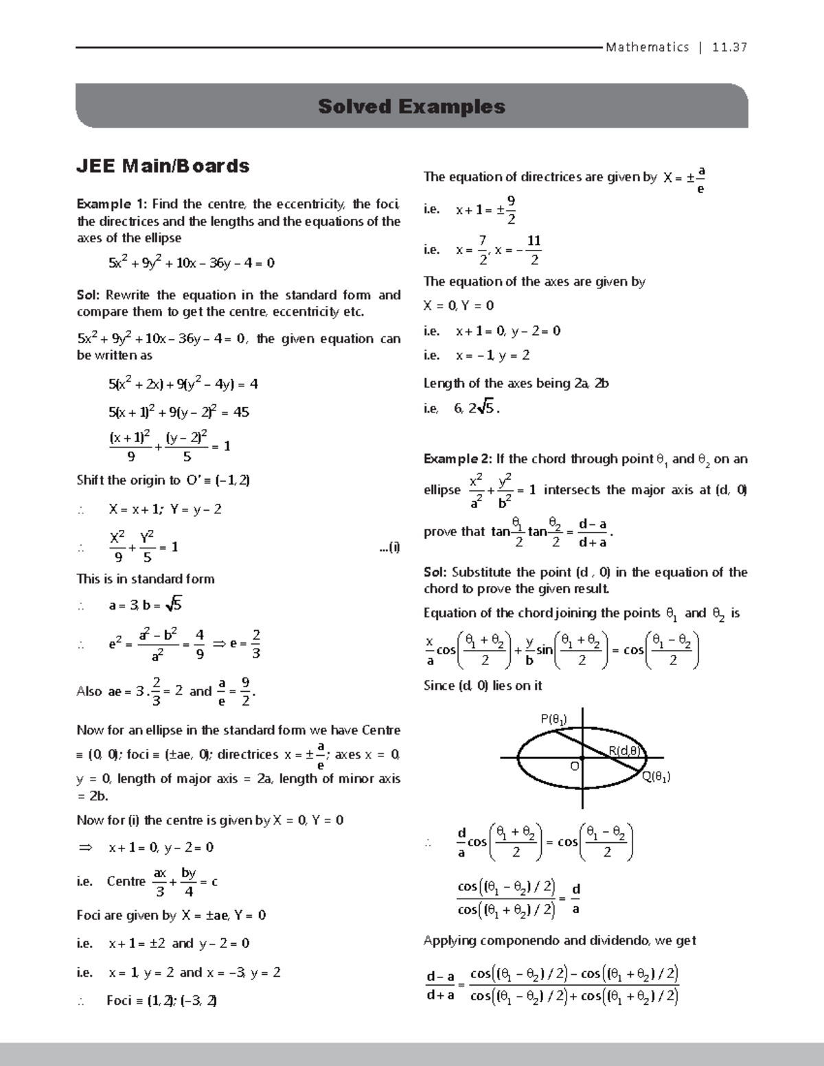 Mathematics | 11: Study Notes on Ellipse Equations and Properties - Studocu