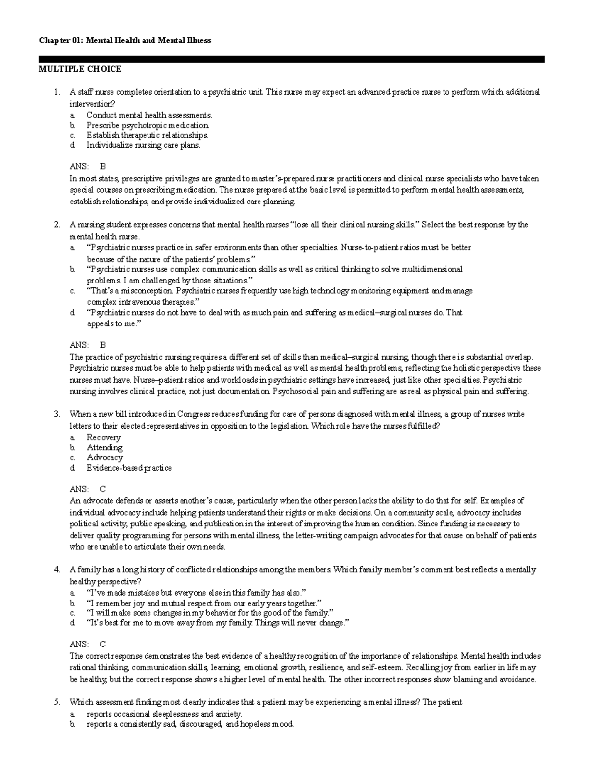 C1-MH - Quiz Questions on Mental Health and Mental Illness Chapter 01 ...
