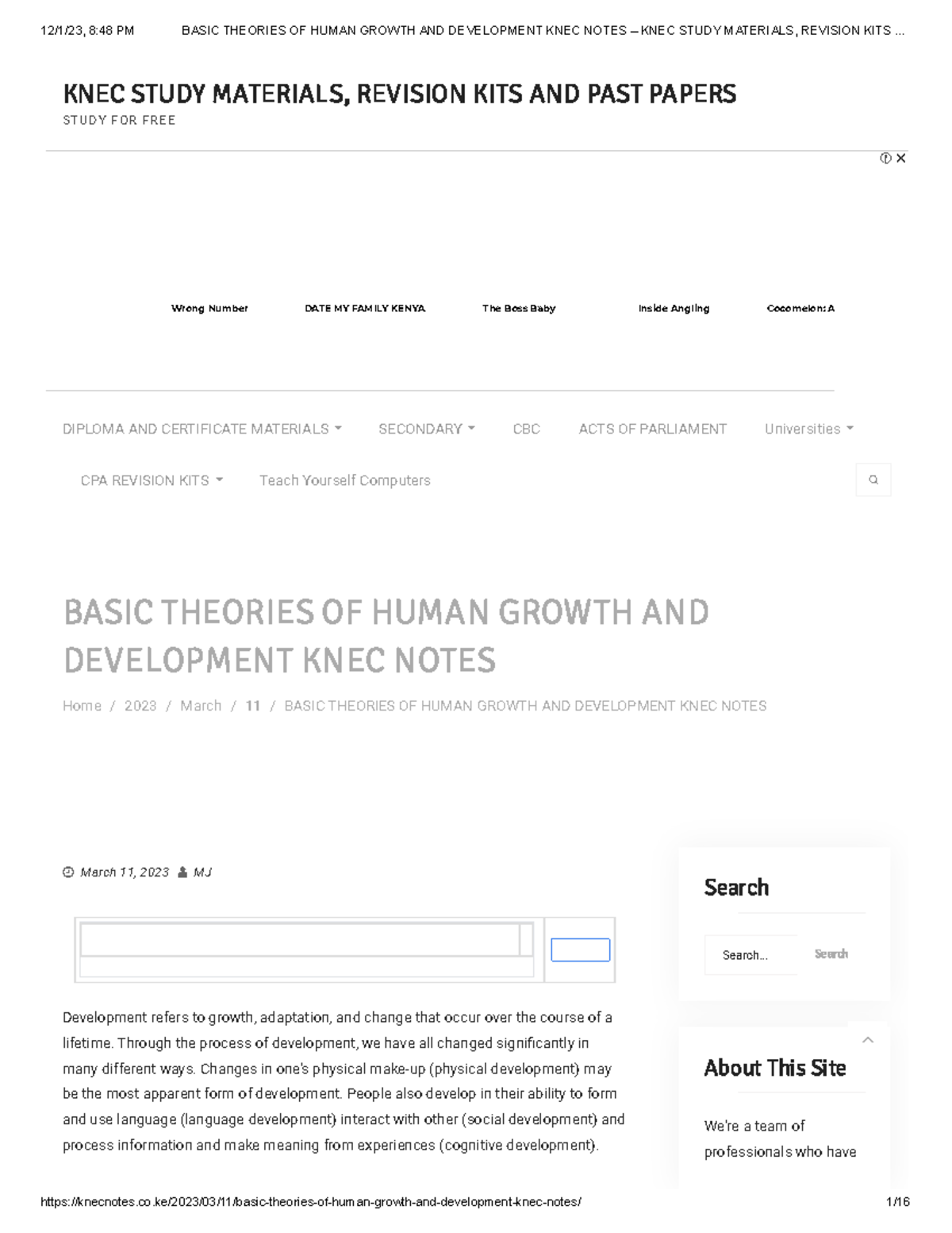 Basic Theories of Human Growth & Development KNEC Notes for Revision ...