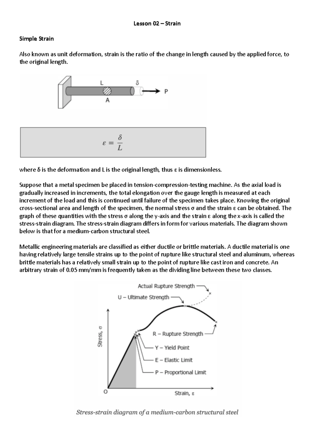 Strength Materials Lesson 02: Understanding Strain and Properties - Studocu