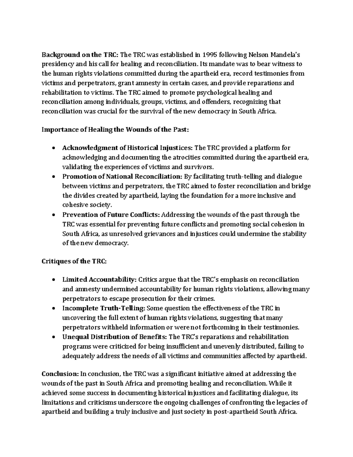 TRC: Analyzing Healing and Reconciliation in Post-Apartheid SA - Studocu