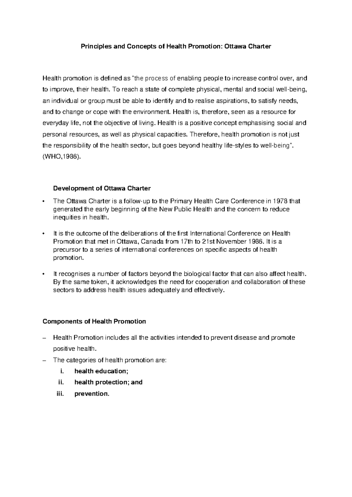 Principles and Concepts of Health Promotion: Insights from Ottawa ...