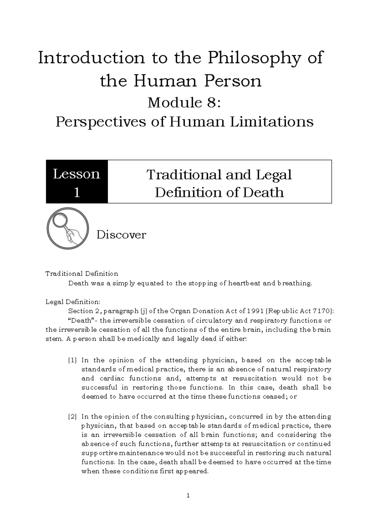 Intro to Philo 8: Perspectives on Human Limitations and Death - Studocu