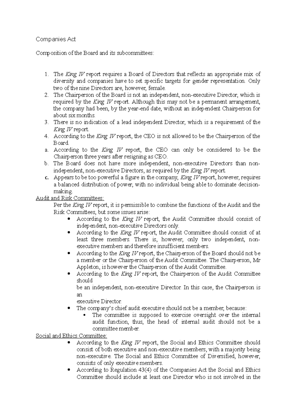 Companies Act: Analysis of Board Composition & Committees Compliance ...