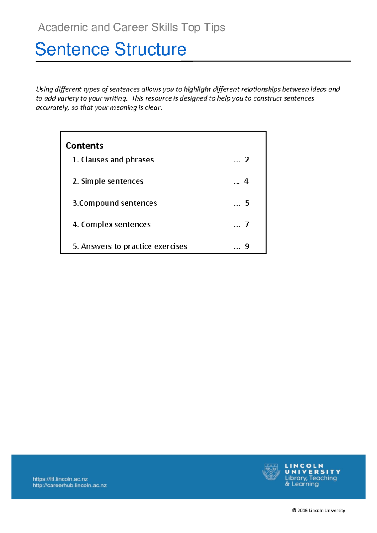 ENG101 Sentence Structure Class Notes and Exercises - Studocu