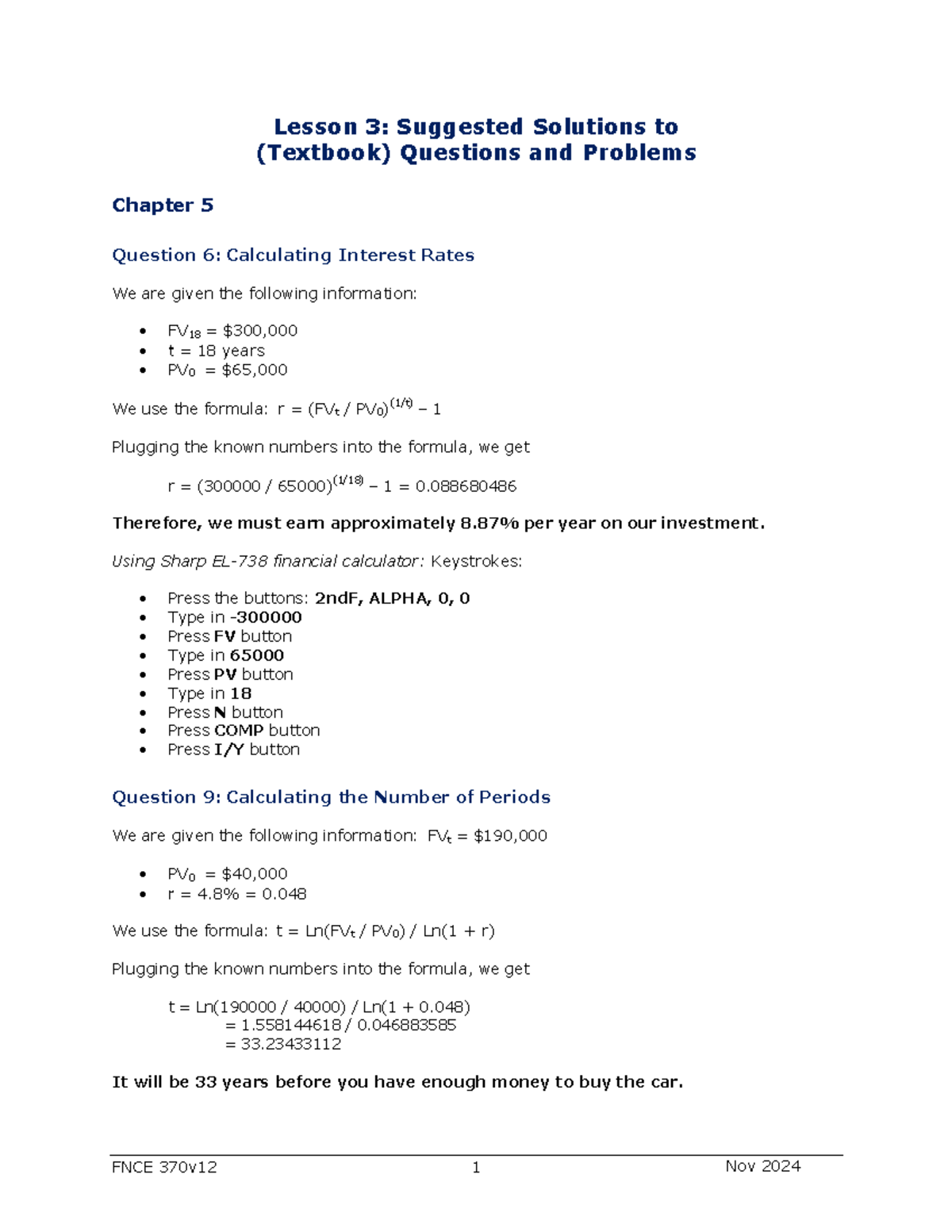 FNCE 370v12 Lesson 3: Solutions to Interest Rate Calculations - Studocu