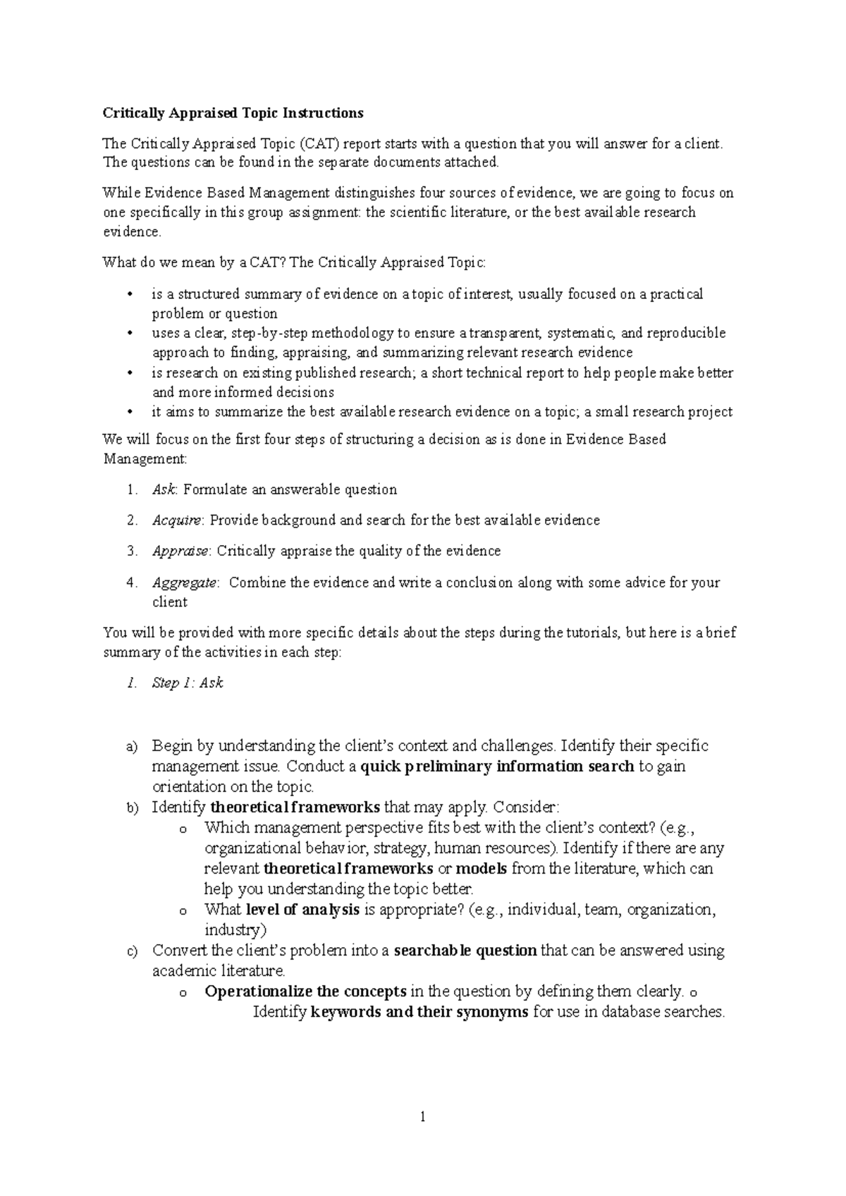 CAT Instructions for Evidence-Based Management (2526) - Studeersnel