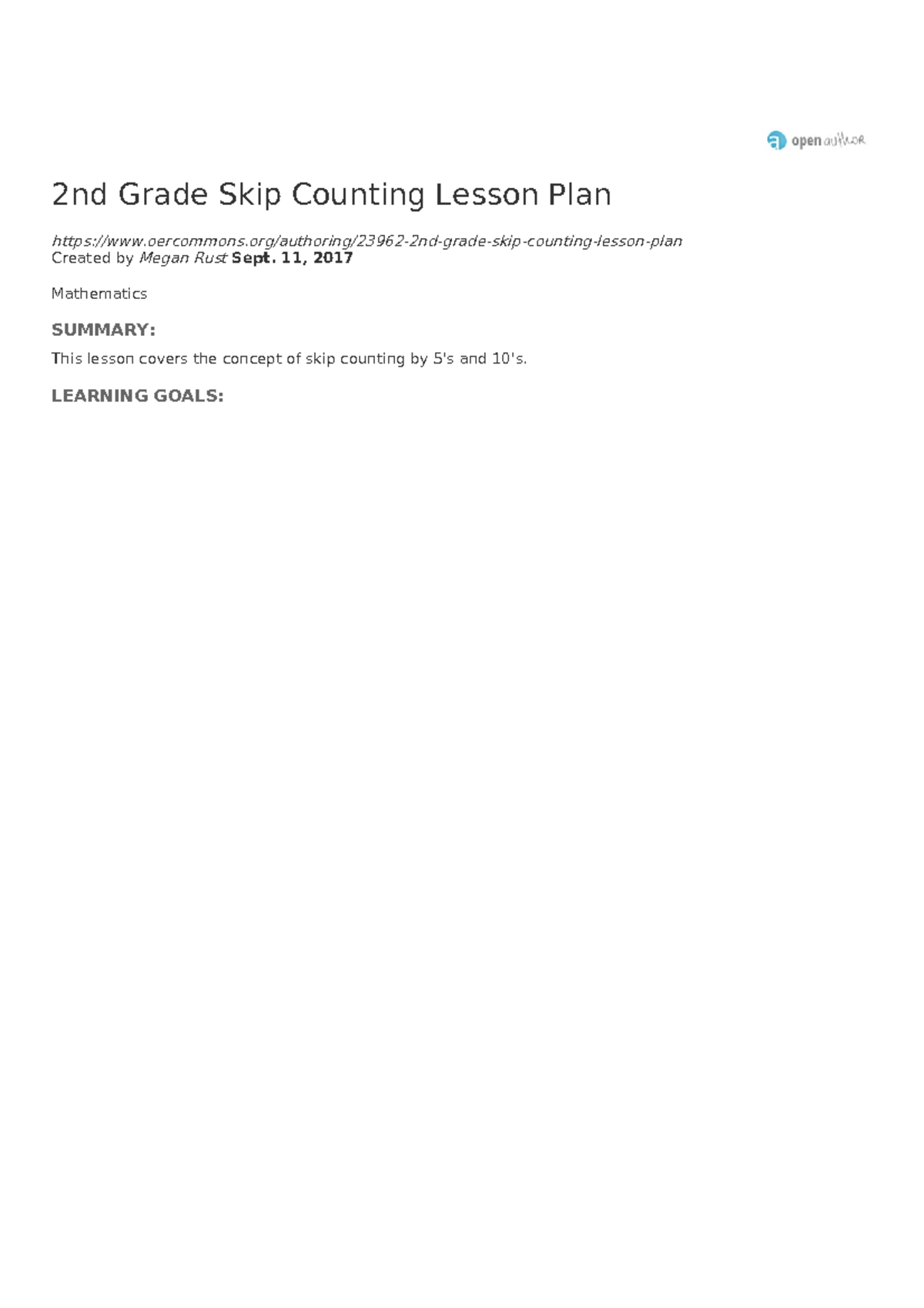 2nd Grade Skip Counting Lesson Plan - 2nd Grade Skip Counting Lesson ...