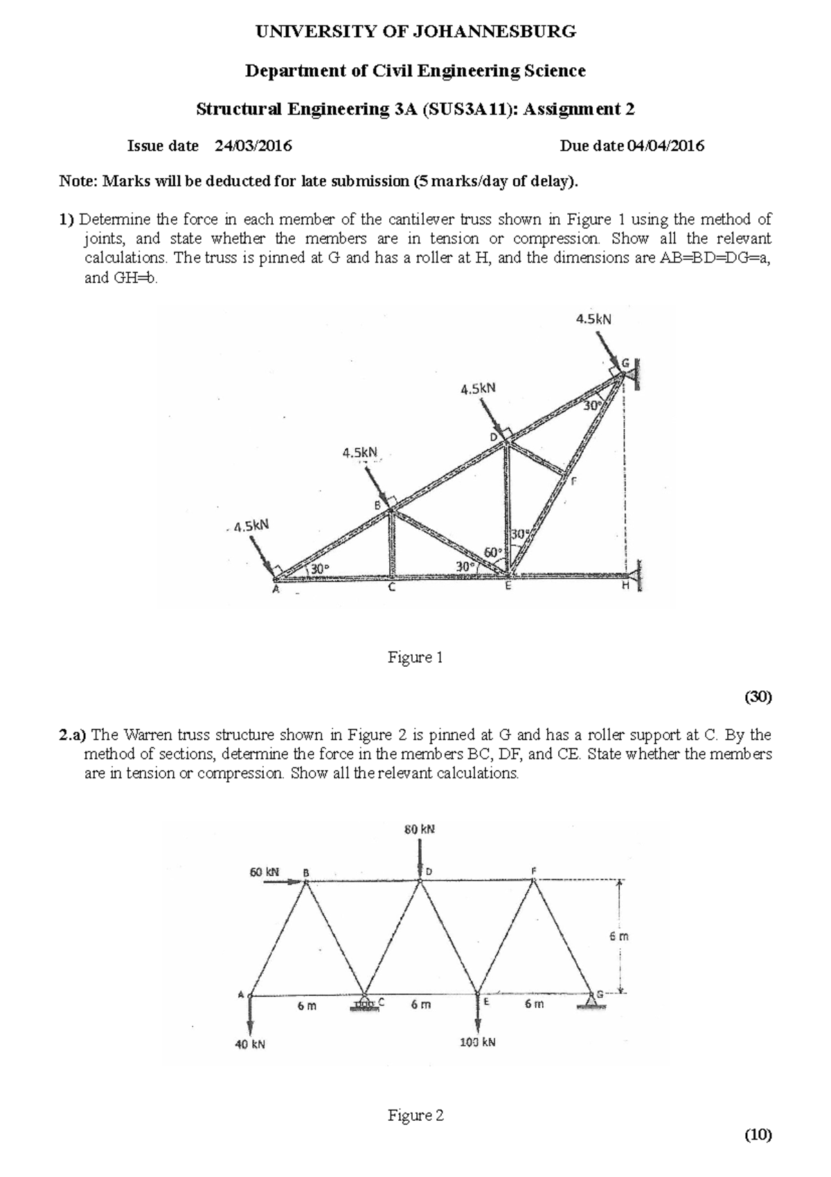 SUS3A11 - Structural Engineering 3A: Assignment 2 (2016) - Studocu