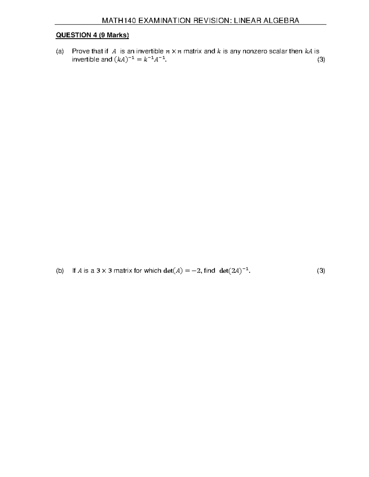 MATH140 Final Exam Revision: Key Concepts in Algebra and Matrices - Studocu