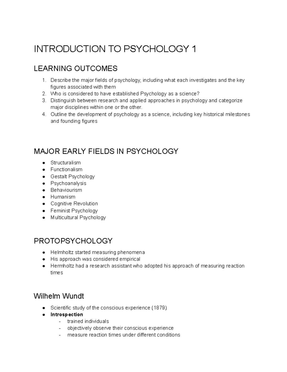 Psyc 101 Lecture Notes: Introduction to Psychology Overview - Studocu