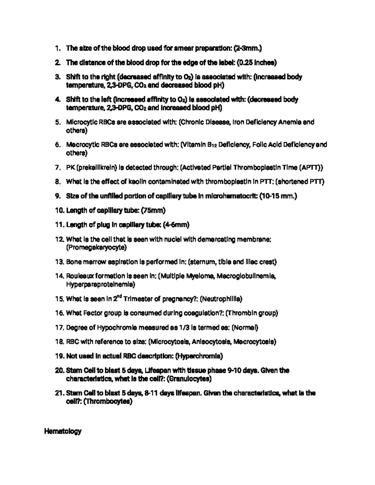 Hematology Review Notes - HEMA 101: Key Concepts and Techniques - Studocu