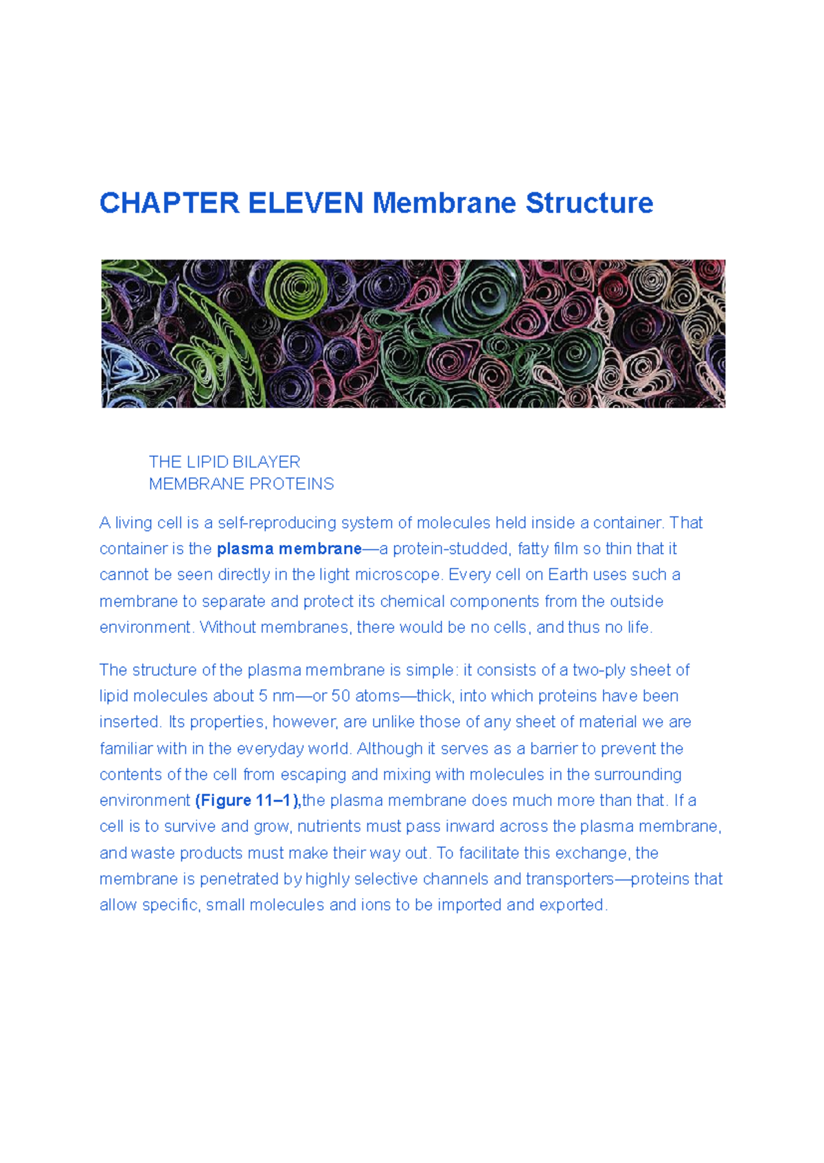 CHAPTER 11: Membrane Structure and the Lipid Bilayer in Cell Biology ...