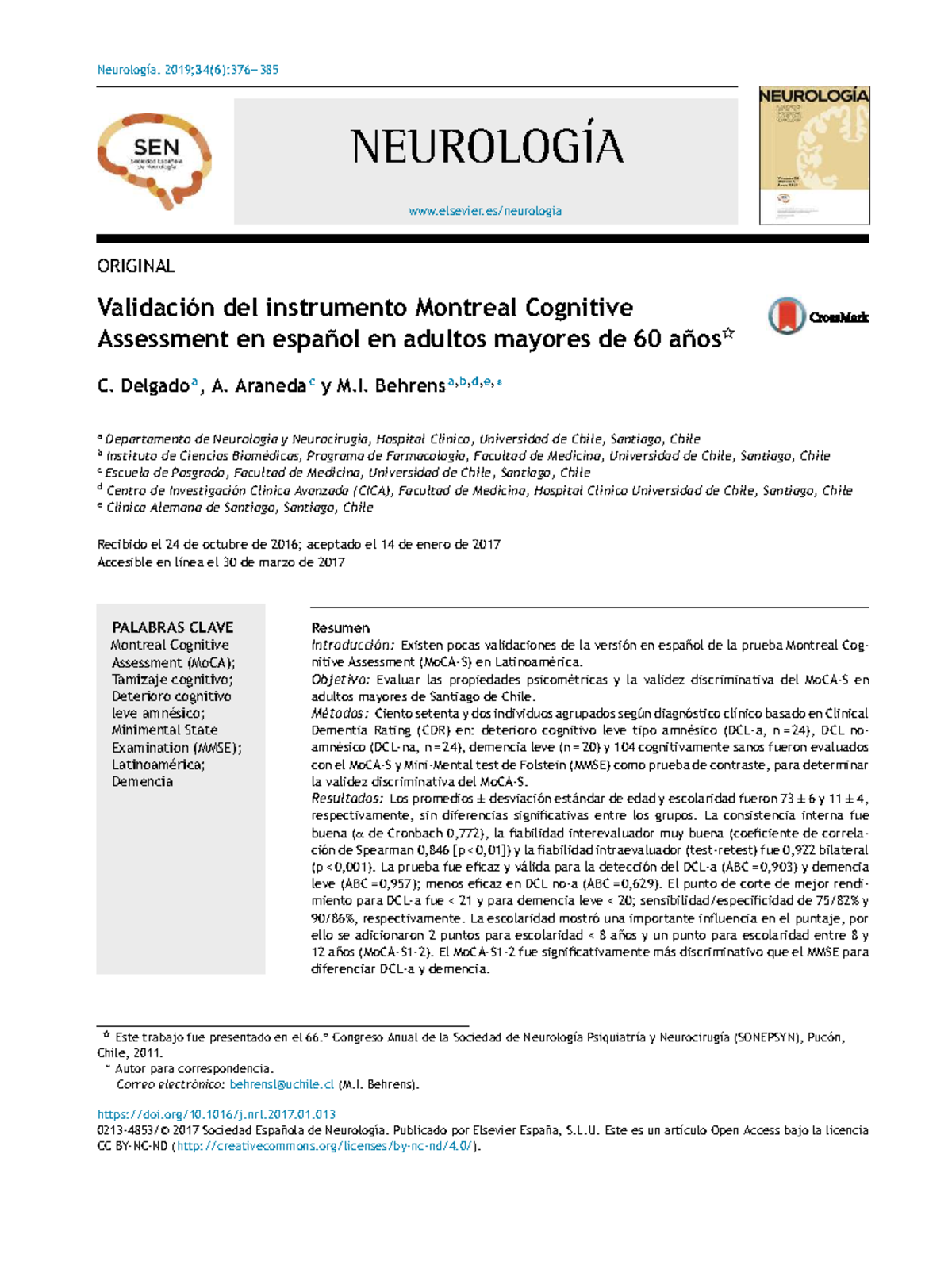 Validación del Montreal Cognitive Assessment (MoCA) en Adultos Mayores ...