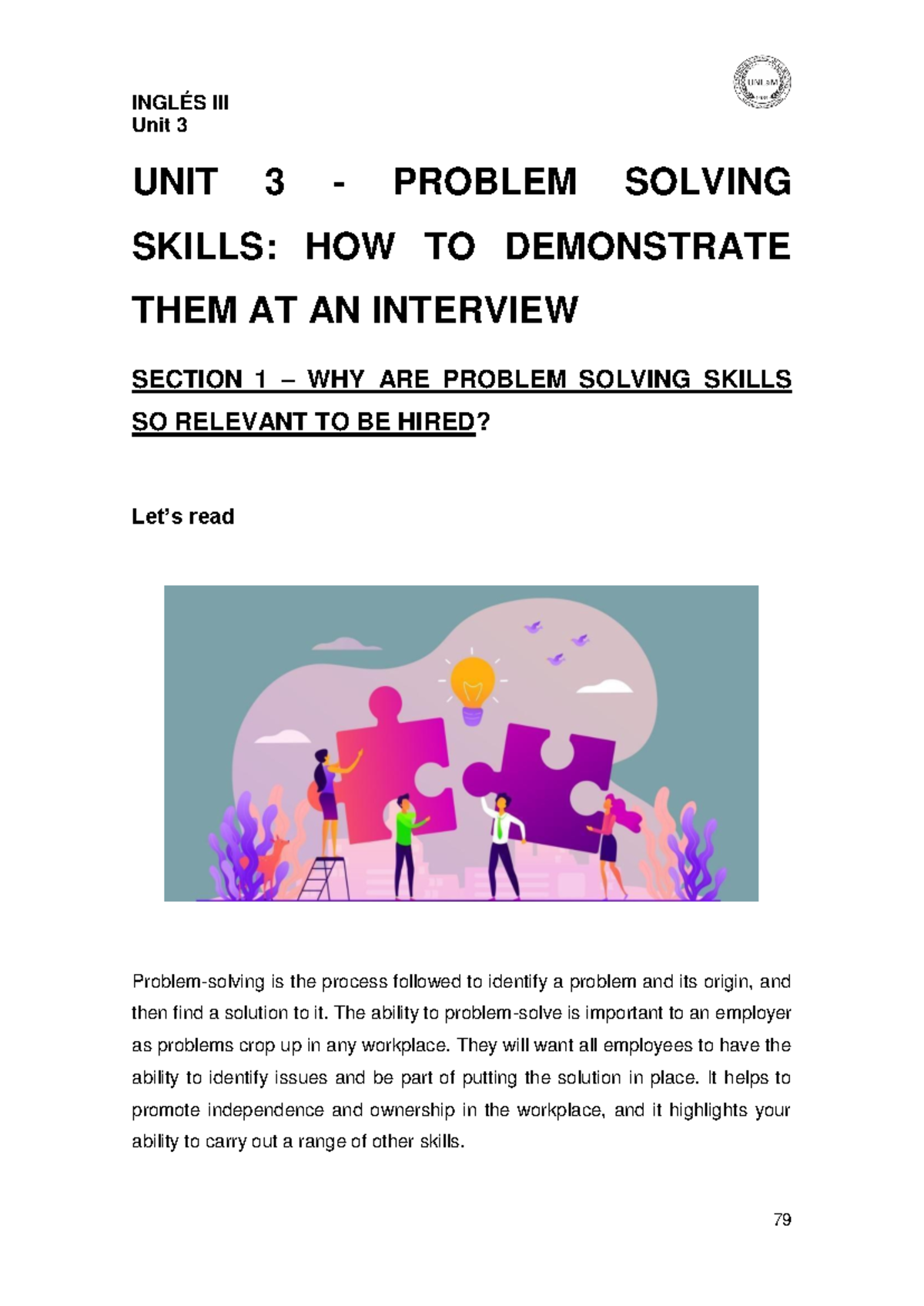 Unidad 3 booklet - ####### Unit 3 UNIT 3 - PROBLEM SOLVING SKILLS: HOW ...