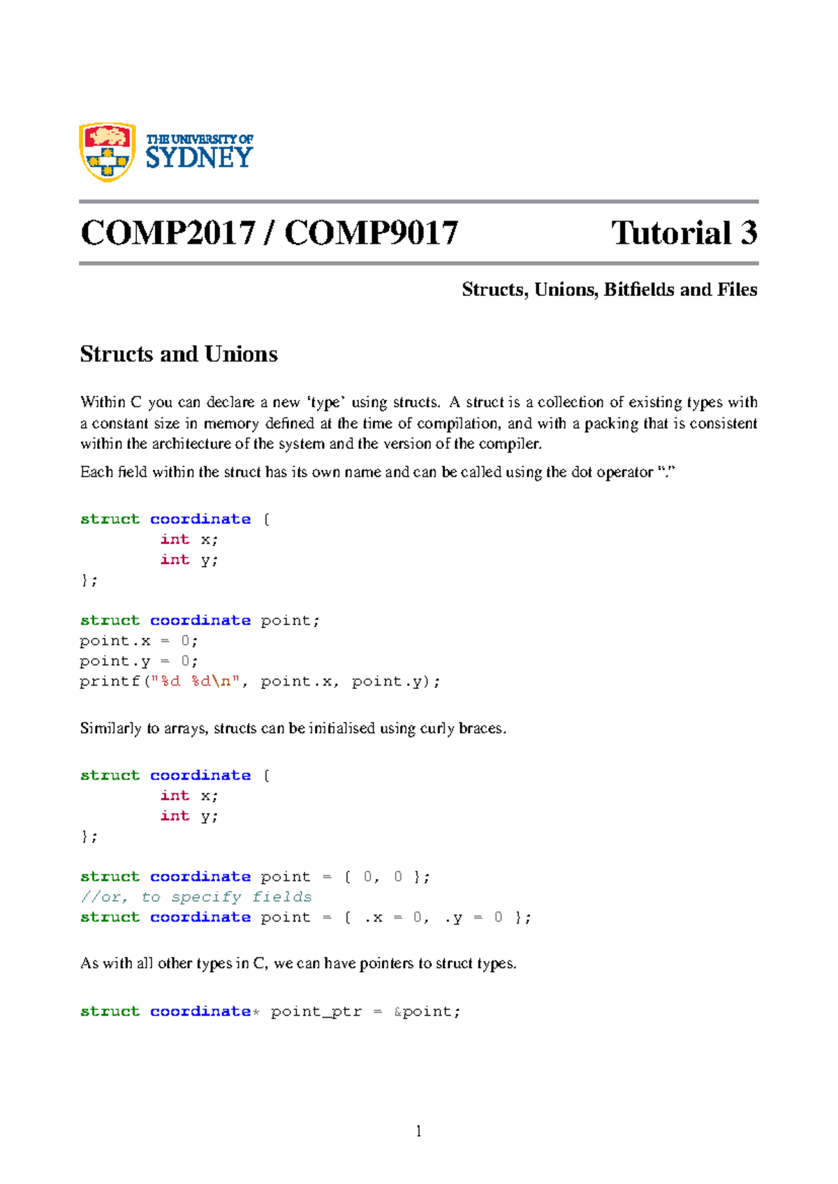COMP2017 / COMP9017 Tutorial 3 - Structs, Unions, and File Operations ...