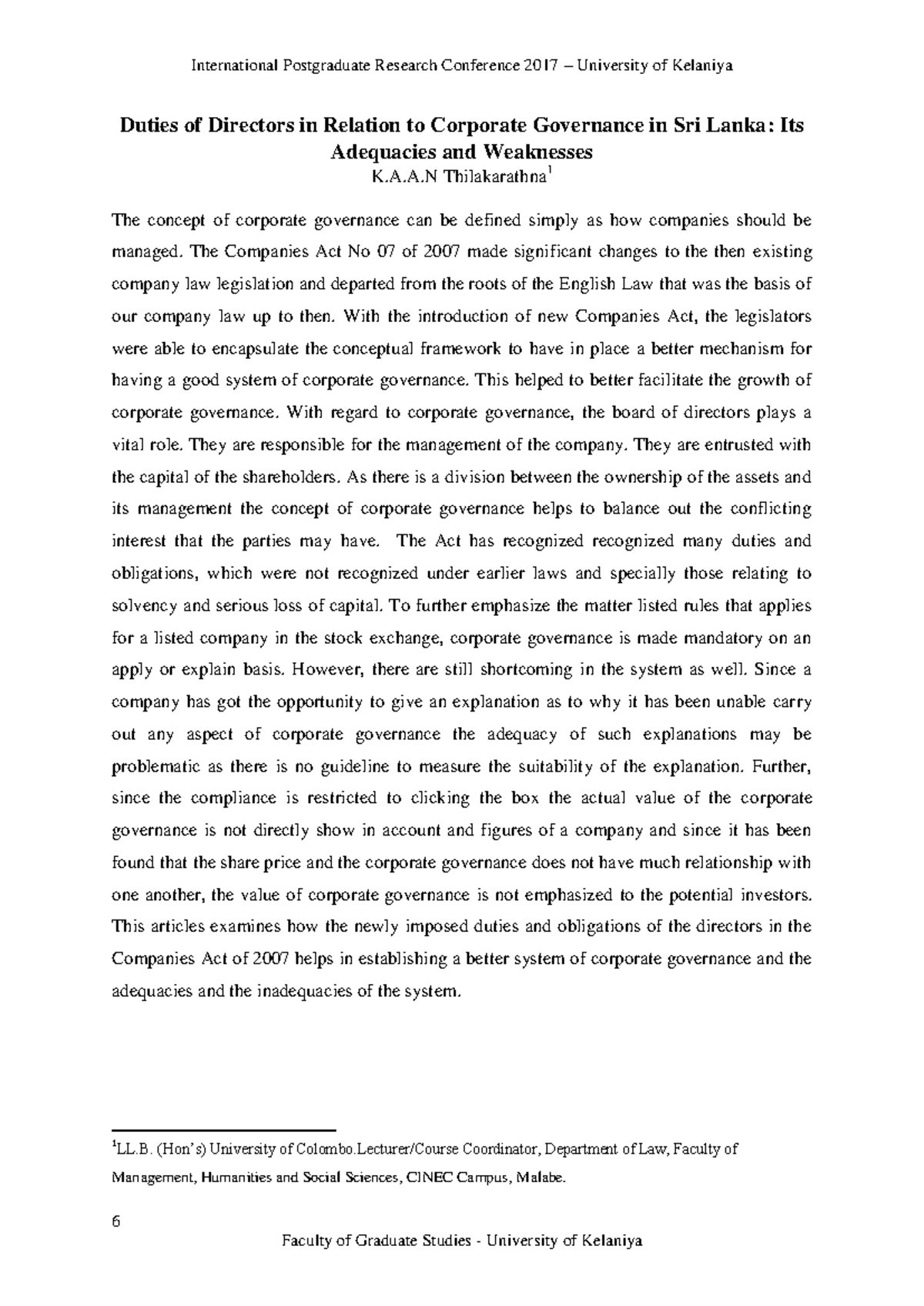 Duties of Directors in Corporate Governance: Adequacies & Weaknesses ...