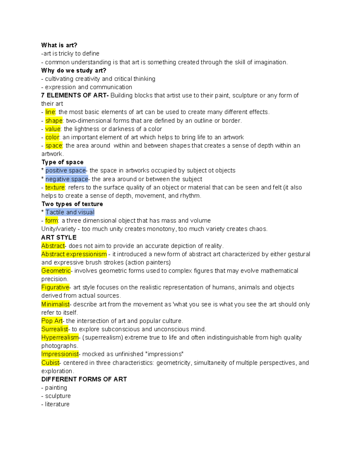RVA (Reviewer) - Lecture Notes on Art: Elements, Principles, & Styles ...
