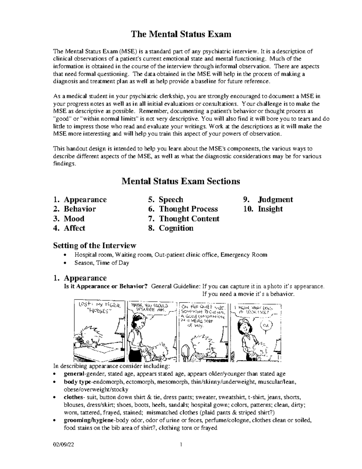 MSE Guide: Thorough Documentation of Mental Status Exam (Psych C101 ...