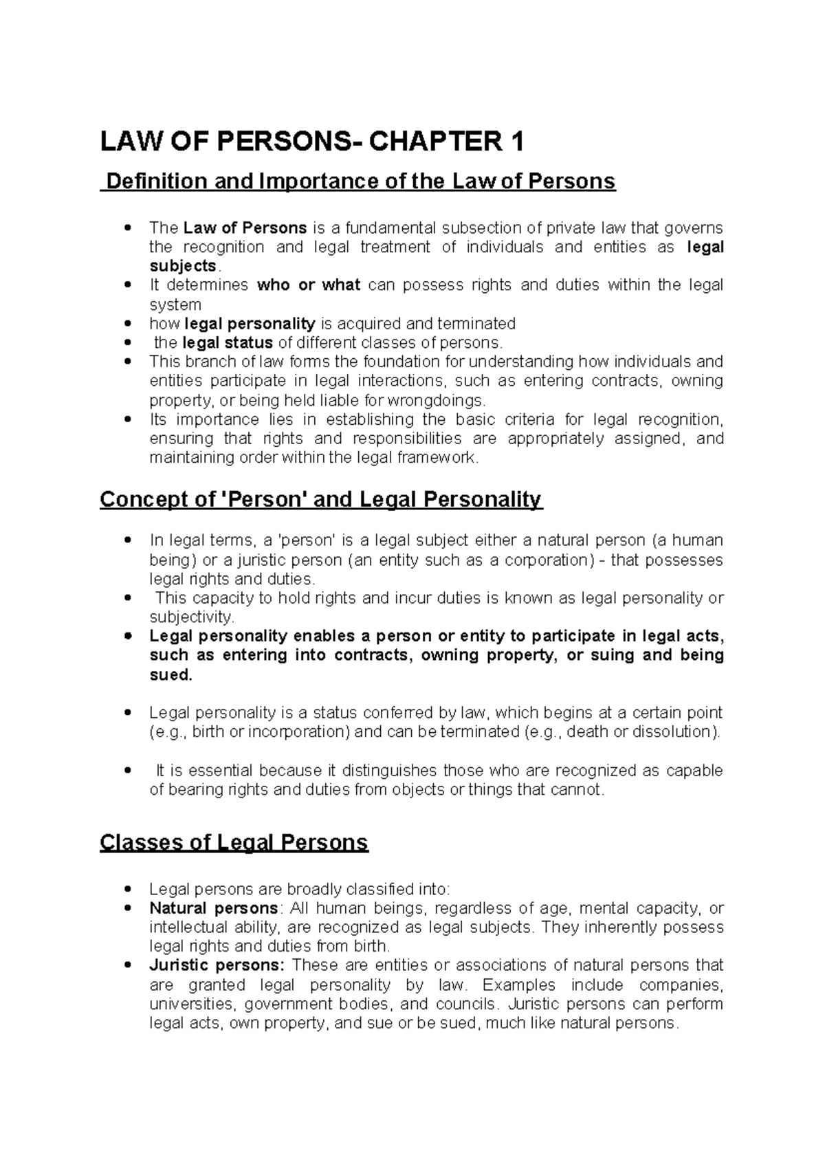 LAW OF Persons - Chapter 1: Definition & Importance of Legal ...