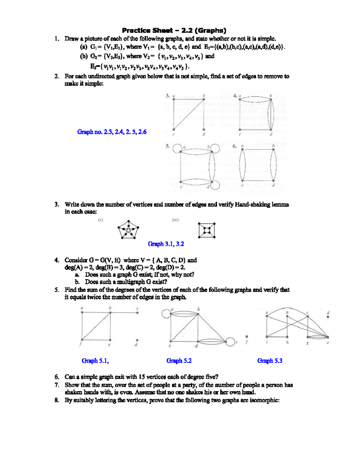 Maths 3 - Practice Sheet 2.2 (Graphs) Analysis and Exercises - Studocu