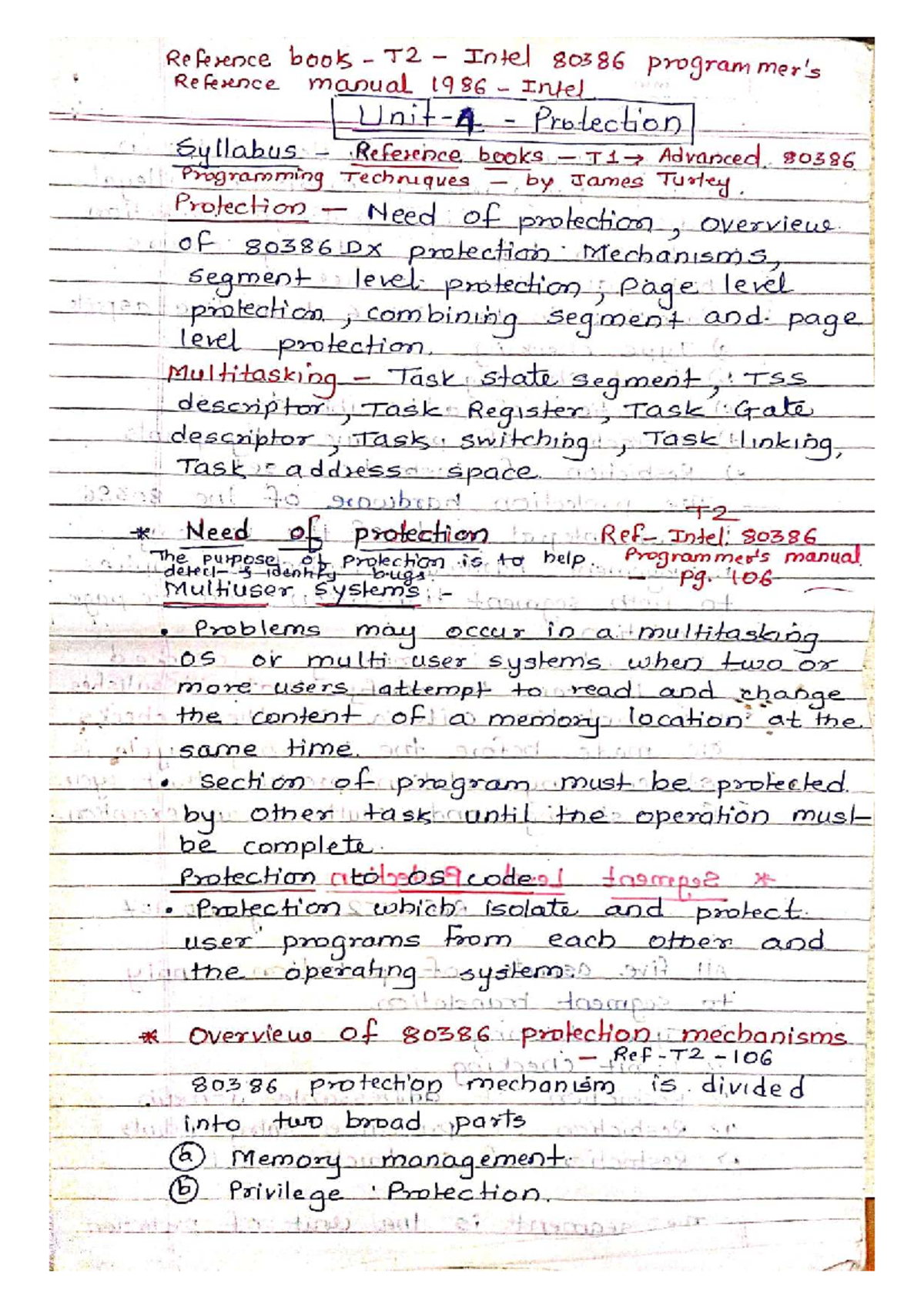 MP Unit 4 Notes: Protection Mechanisms in Intel 80386 - Studocu