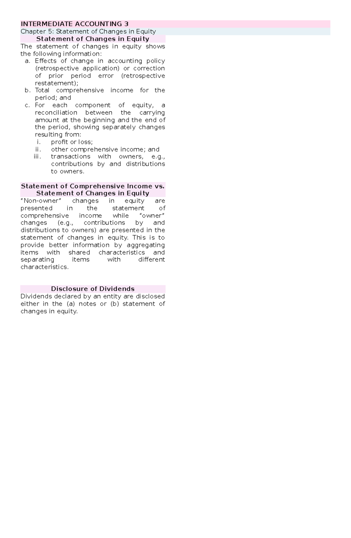 IA3 - Chapter 5 Notes: Statement of Changes in Equity Explained - Studocu