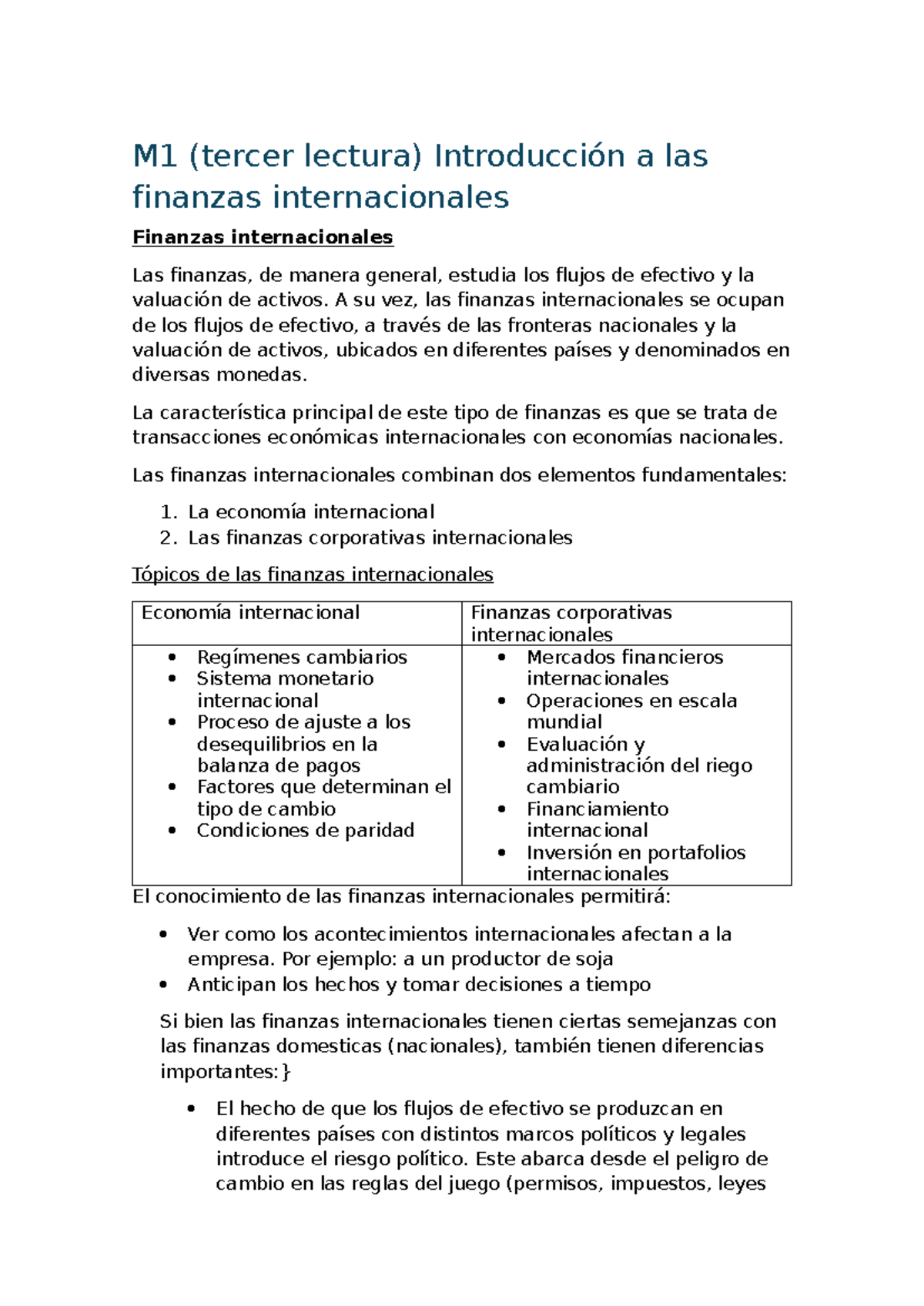 M1 - Tercer Lectura: Introducción a las Finanzas Internacionales - Studocu