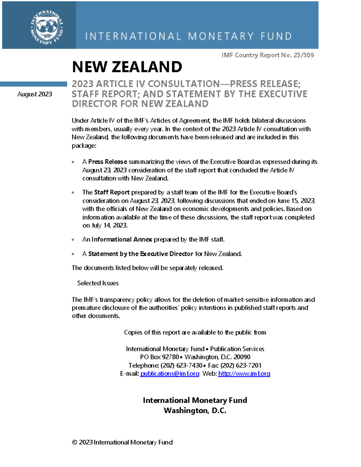 New Zealand 2023 IMF Article IV Consultation Report Analysis - Studocu