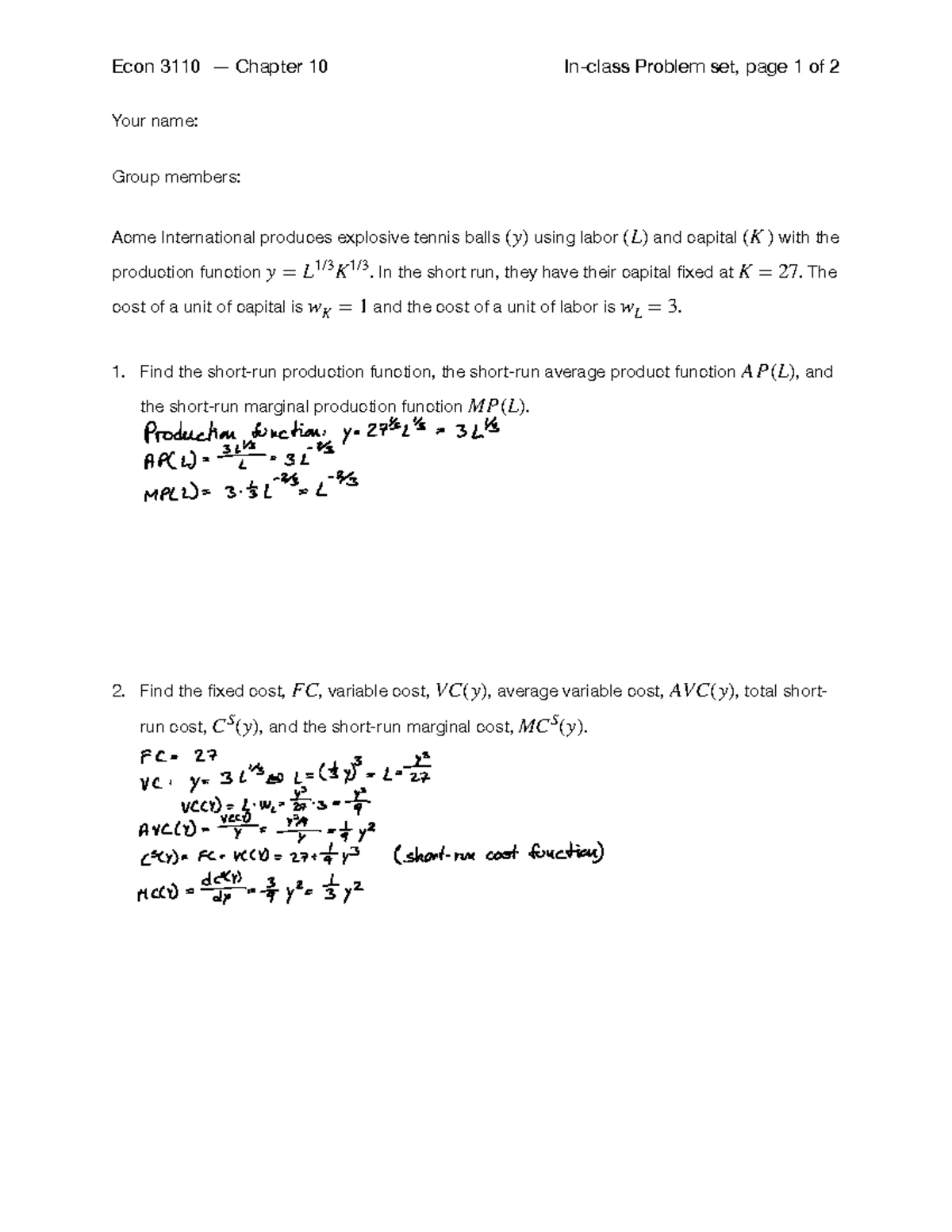Econ 3110 Chapter 15 Problem Set Solutions - Class 2 - Studocu