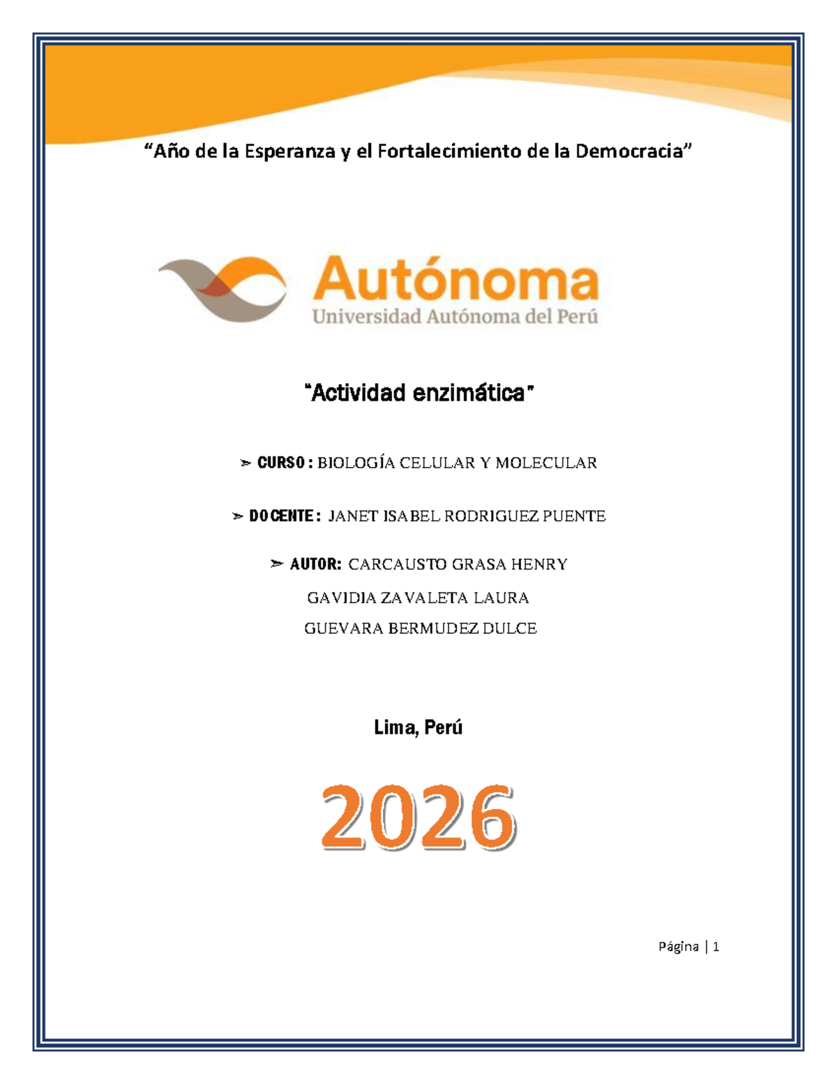 Informe 6: Actividad de la Catalasa en Biología Celular y Molecular ...