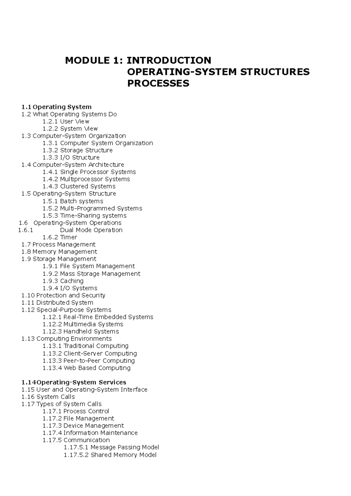 Module 1 - ffffff - MODULE 1: INTRODUCTION OPERATING-SYSTEM STRUCTURES ...