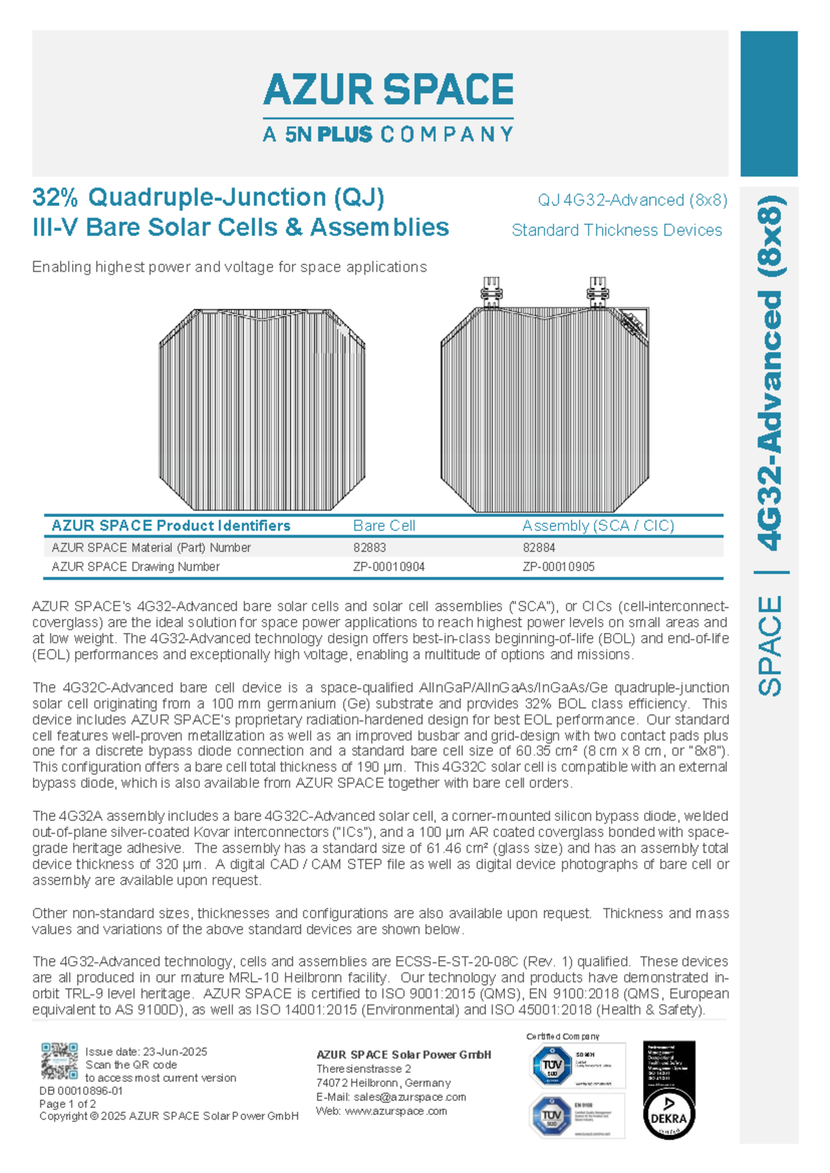 QJ (8x8) Bare Solar Cells Assemblies for Space Applications - Studocu