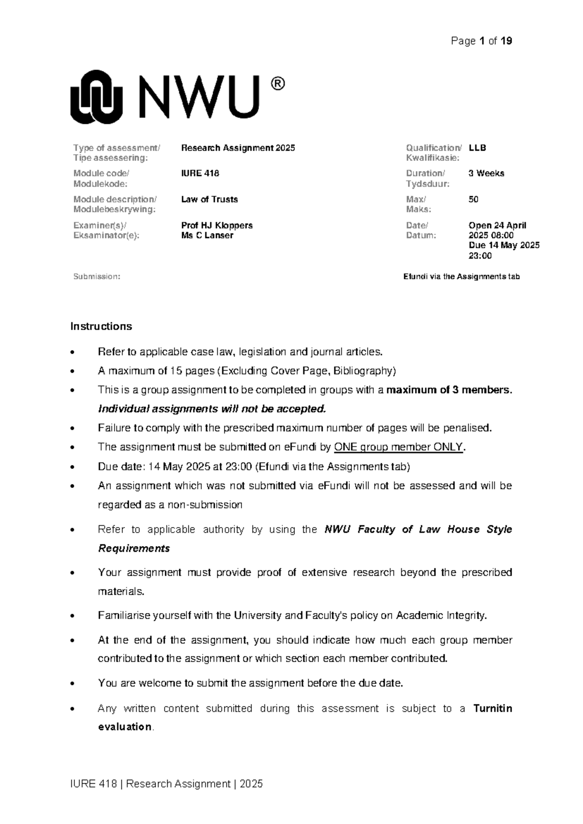 IURE 418 Research Assignment 2025: Law of Trusts Analysis and ...