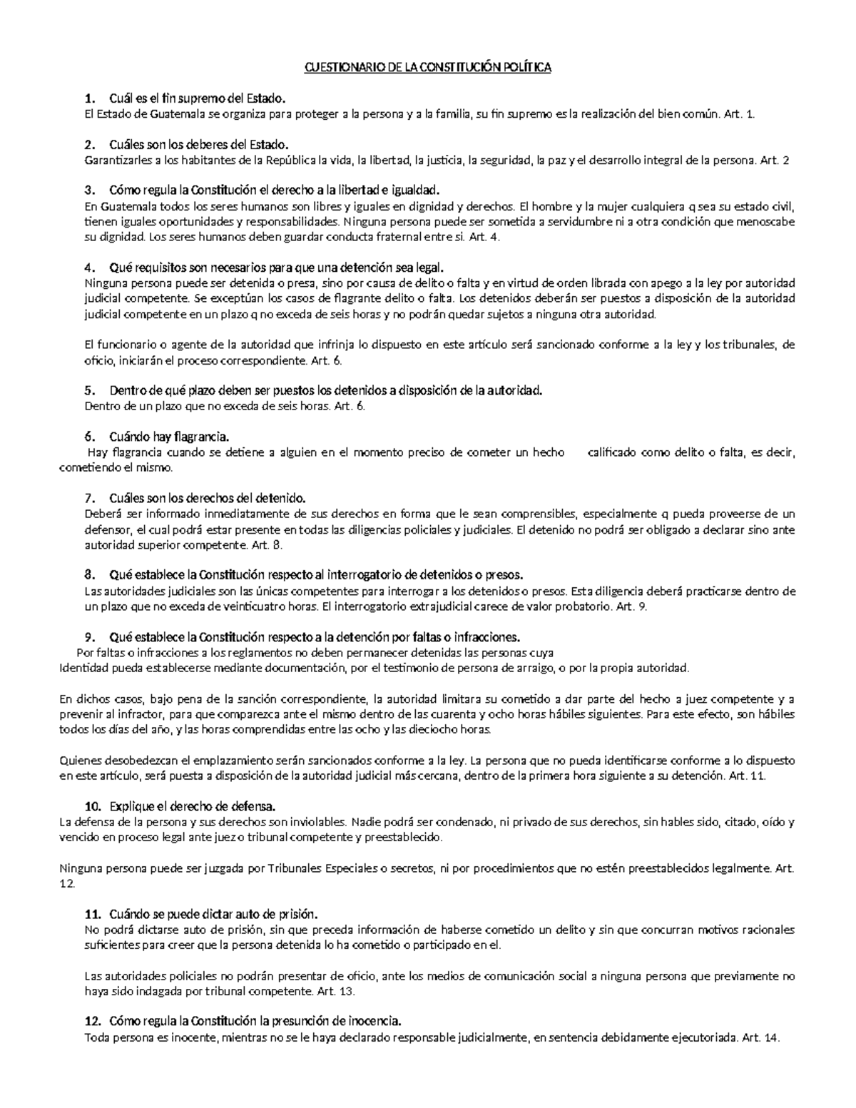 Cuestionario de la Constitución Política de Guatemala - CUEST 101 - Studocu