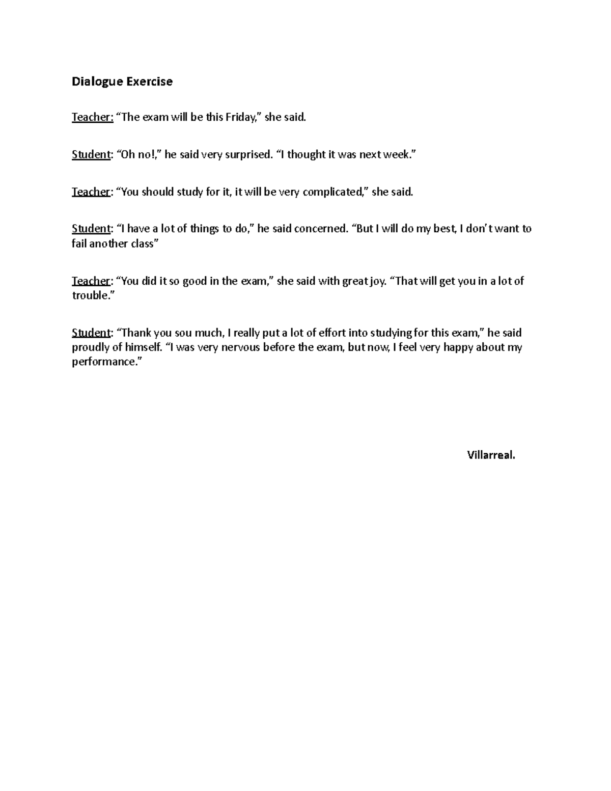 ENG 201: Dialogue Exercise for Exam Preparation - Studocu