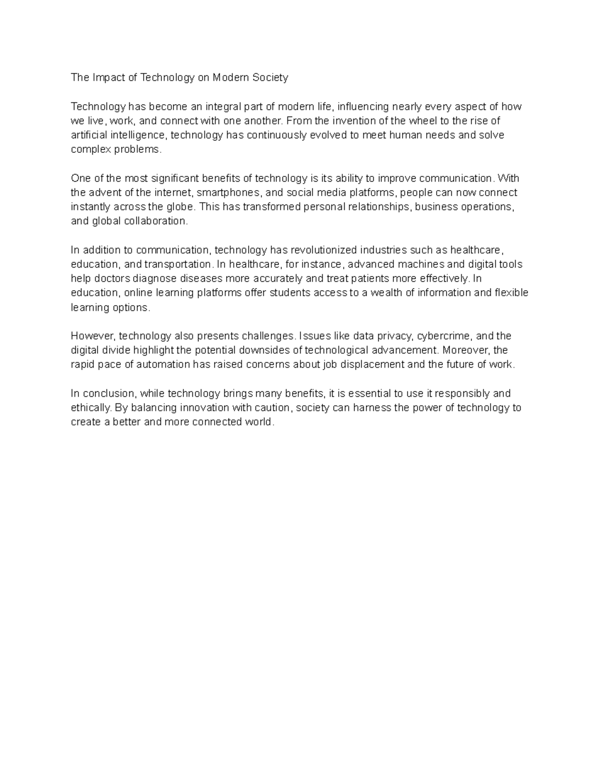 The Impact of Technology on Modern Society - The Impact of Technology ...