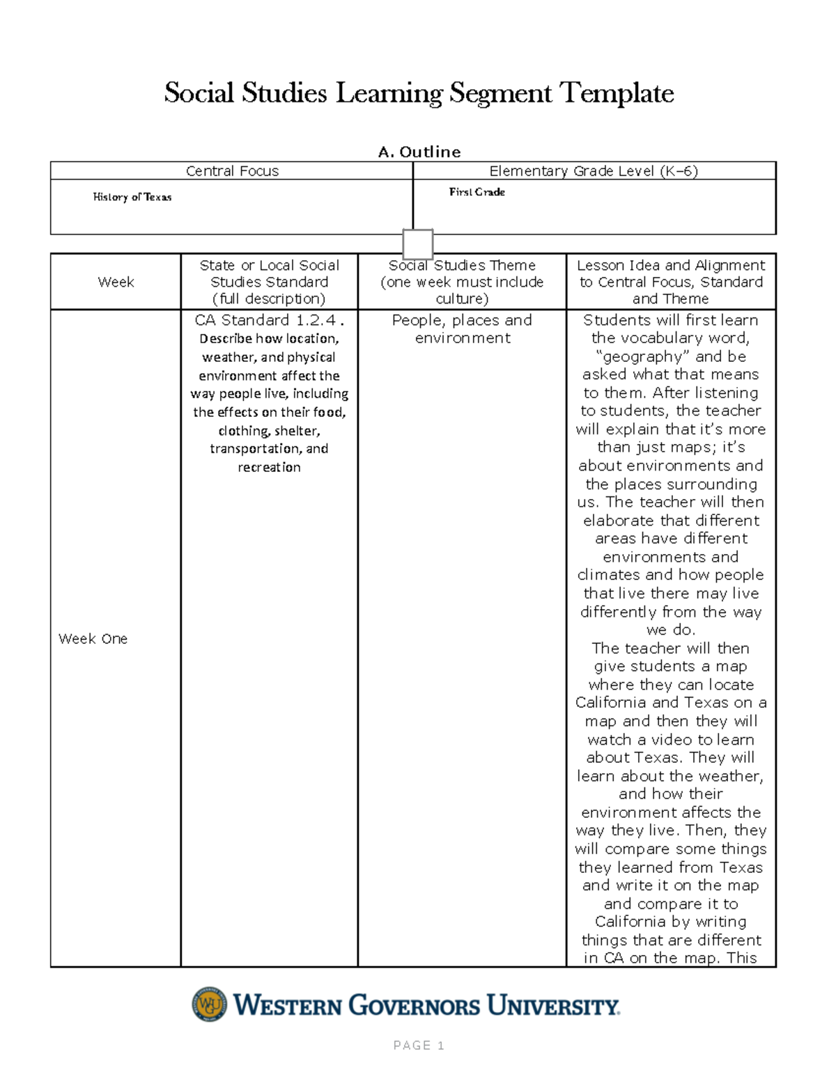 Social Studies K-6 Lesson Plan Template - Task 1 Overview - Studocu