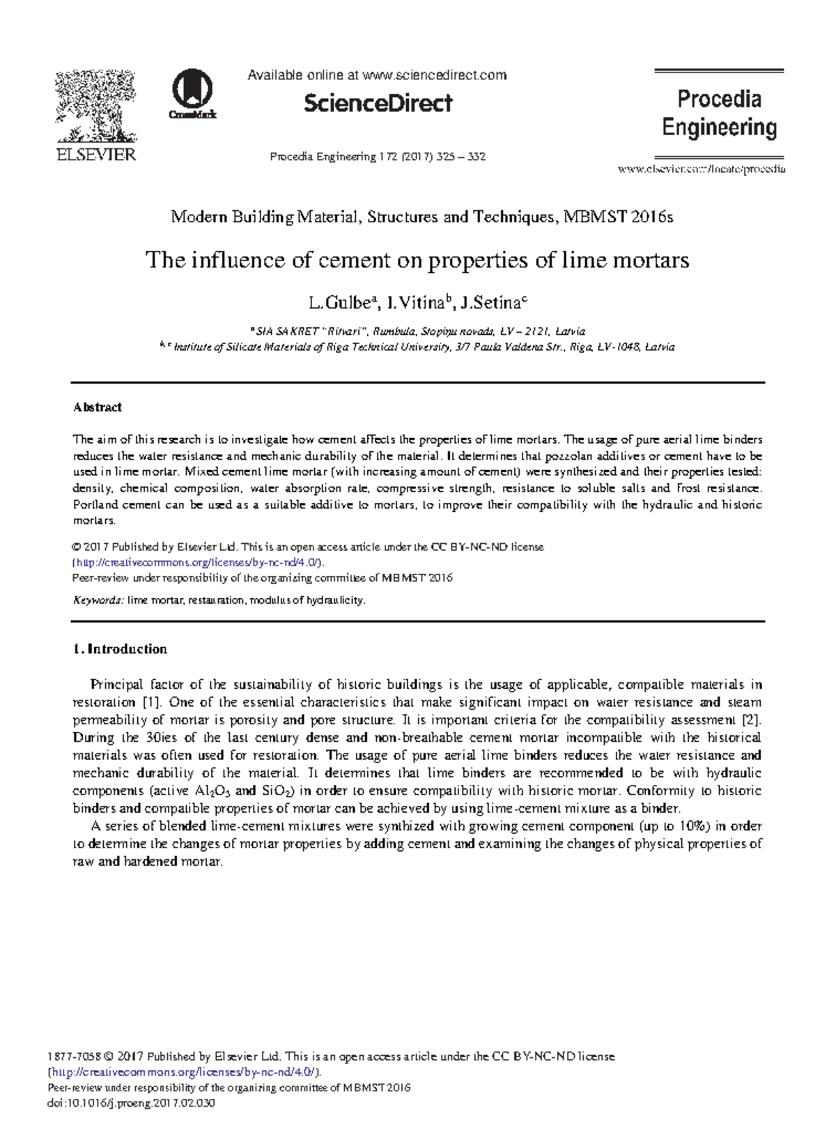 The Influence of Cement on Lime Mortar Properties: MBMST 2016 Study ...