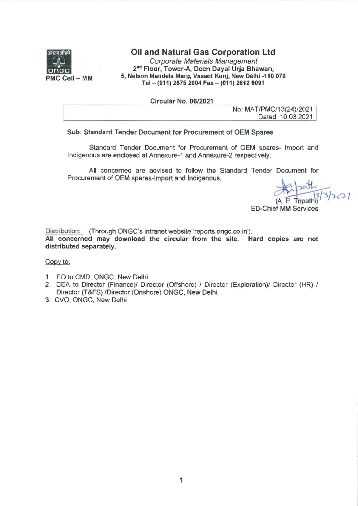 ONGC Tender - Standard Tender Documents for Procurement of OEM Spares ...