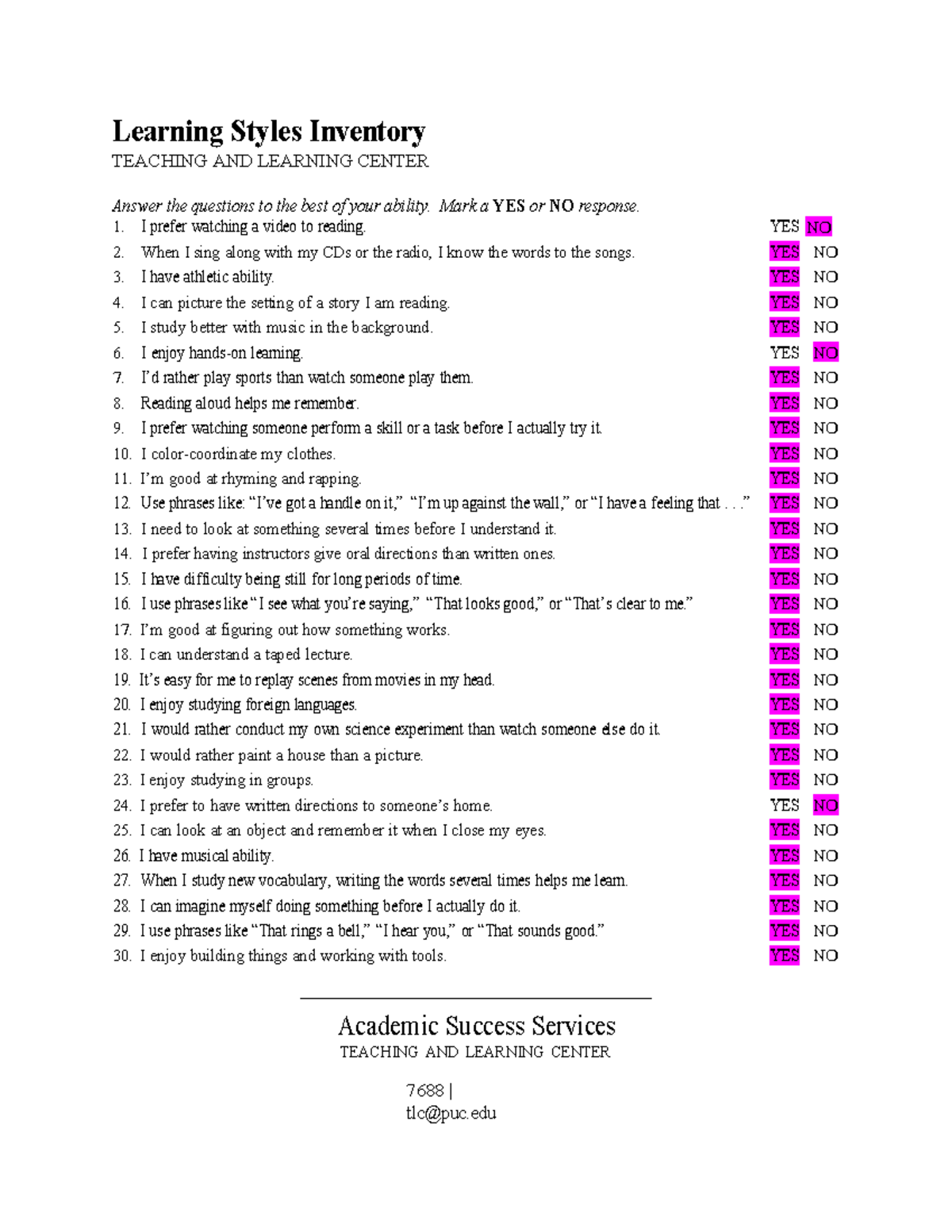 Learning Styles Inventory Analysis for TASK 1 WEEK 1 (DONE) - Studocu