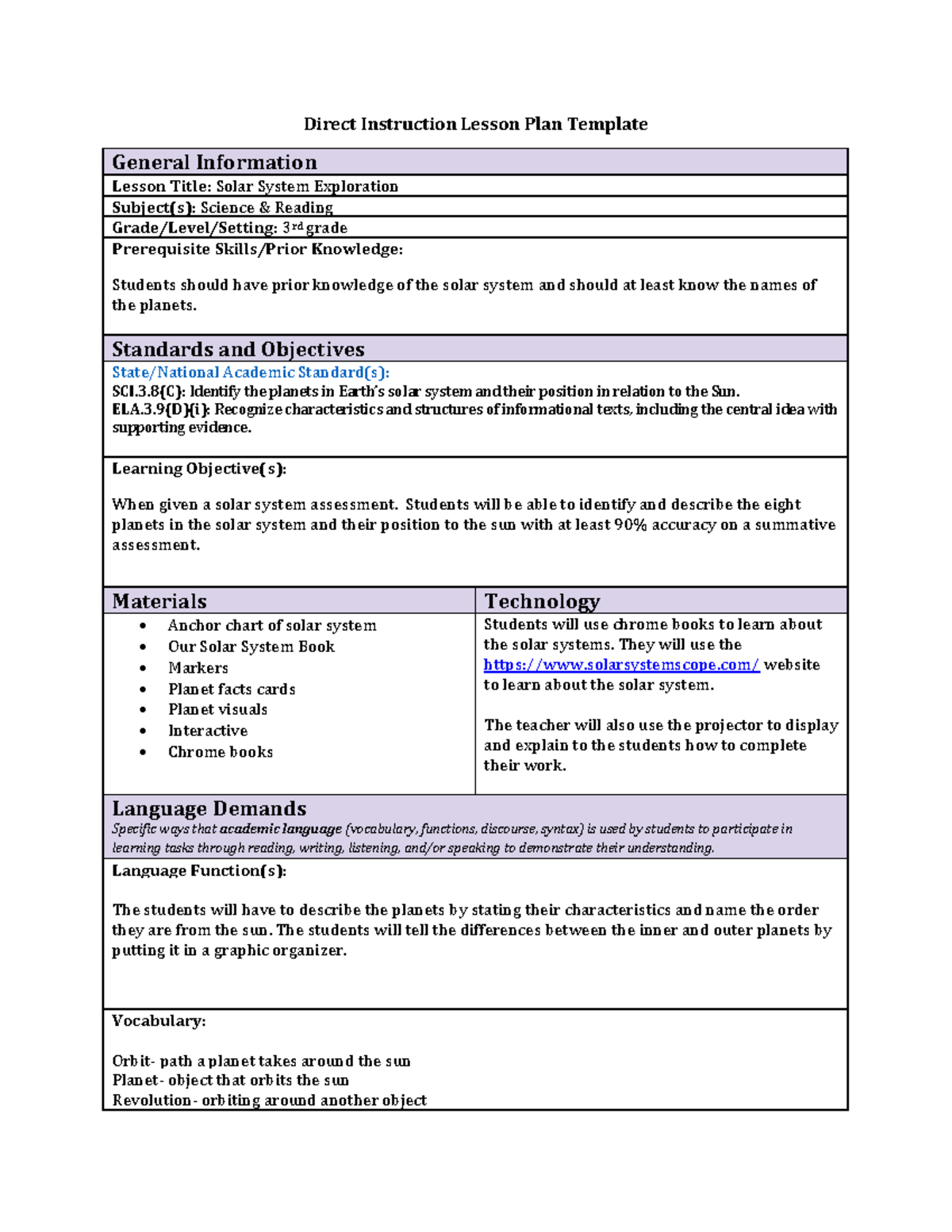 Lp direct instruction lesson plan template - Direct Instruction Lesson ...