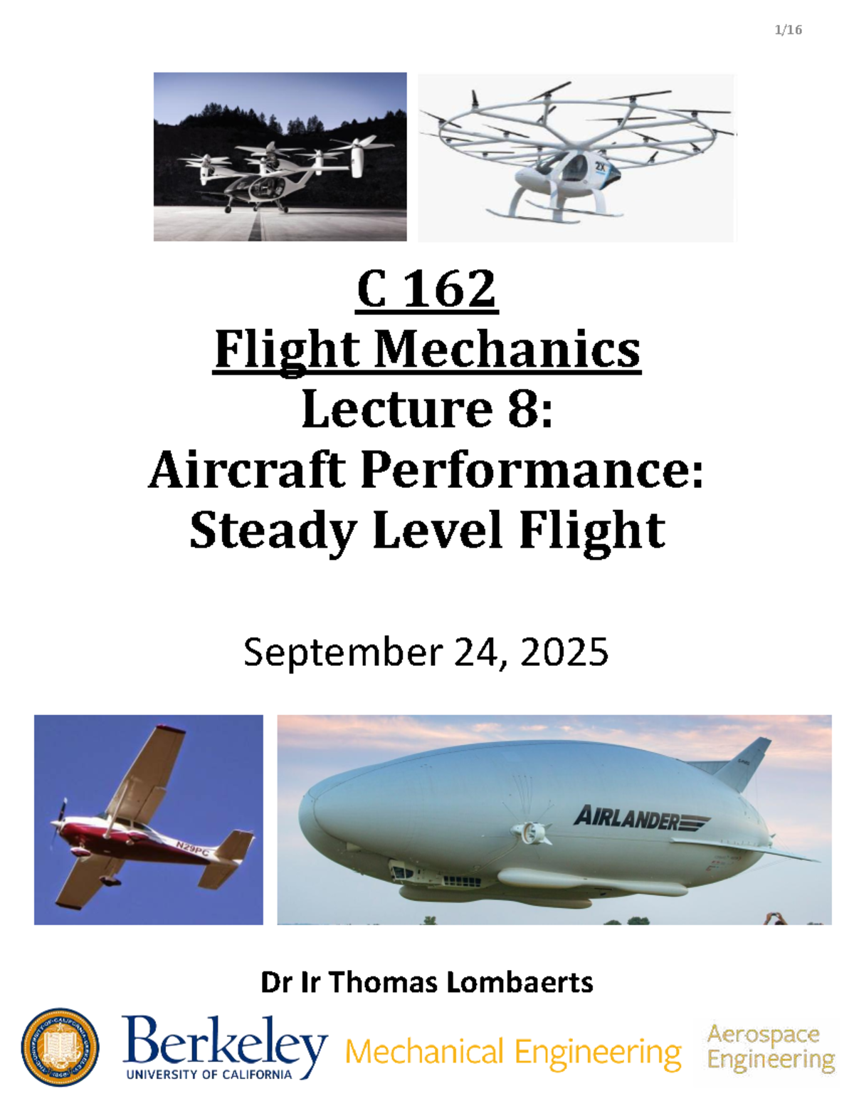 C 162 Flight Mechanics Lecture 8: Aircraft Performance Analysis - Studocu