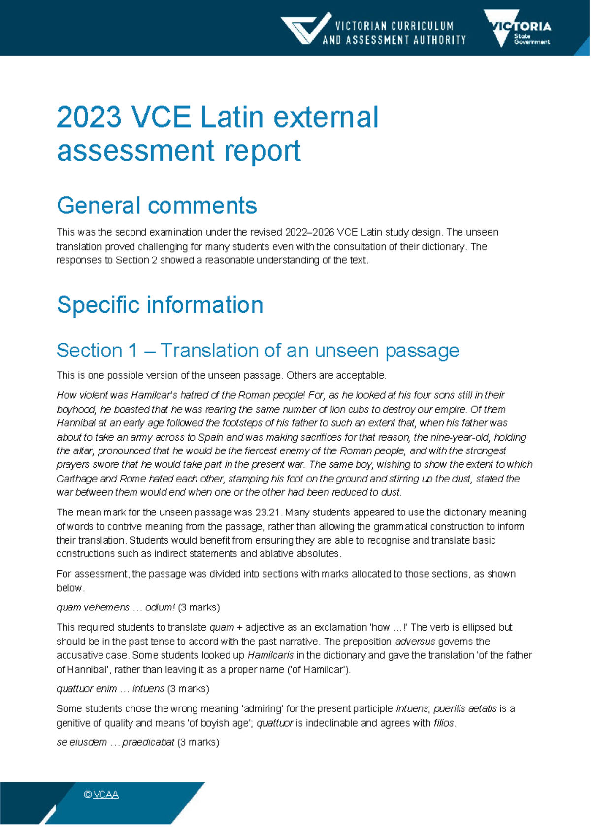 2023 VCE Latin External Assessment Report: Insights and Analysis - Studocu