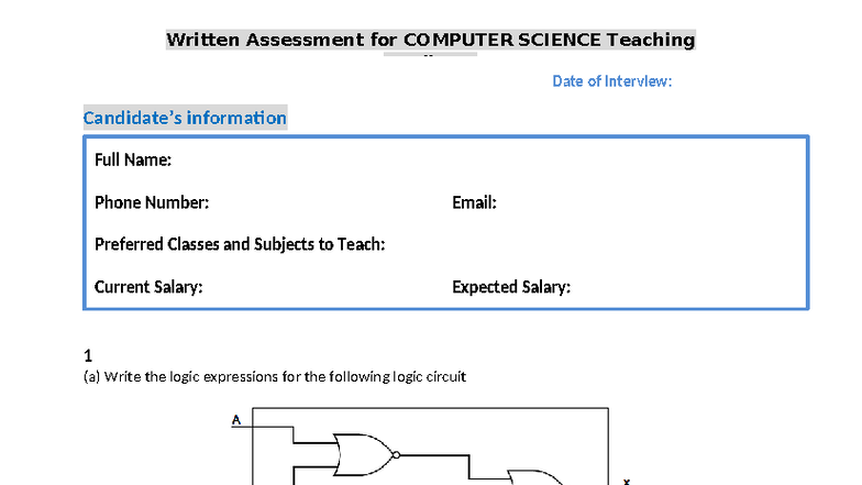 CS Interview Questions for COMPUTER SCIENCE Teaching Applicants - Studocu